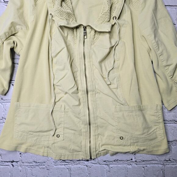 XCVI Wearables Fjord Full Zip Mesh Accent Jacket Yellow Green Cotton Blend 1X - Picture 4 of 11
